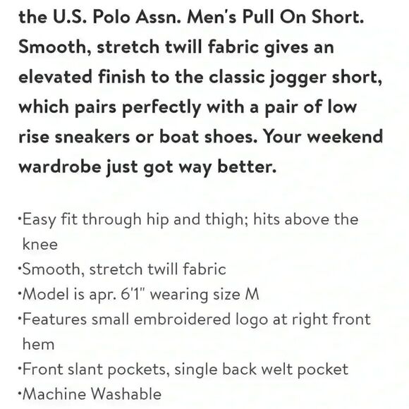 US Polo Assn Men's Blue Stretch Twill Jogger Pull On Shorts NEW NWT sz L - Picture 5 of 9